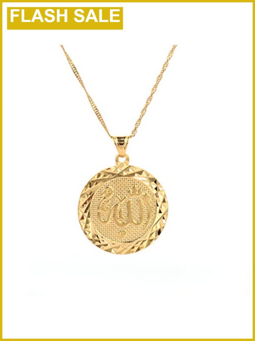 24K Gold Plated Allah Pendant Necklace 50cm Water Wave Chain Lobster Clasp